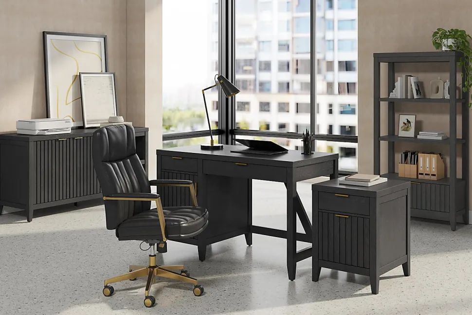 Thomasville Rivington 48"W Single Pedestal Writing Desk, Raven Black