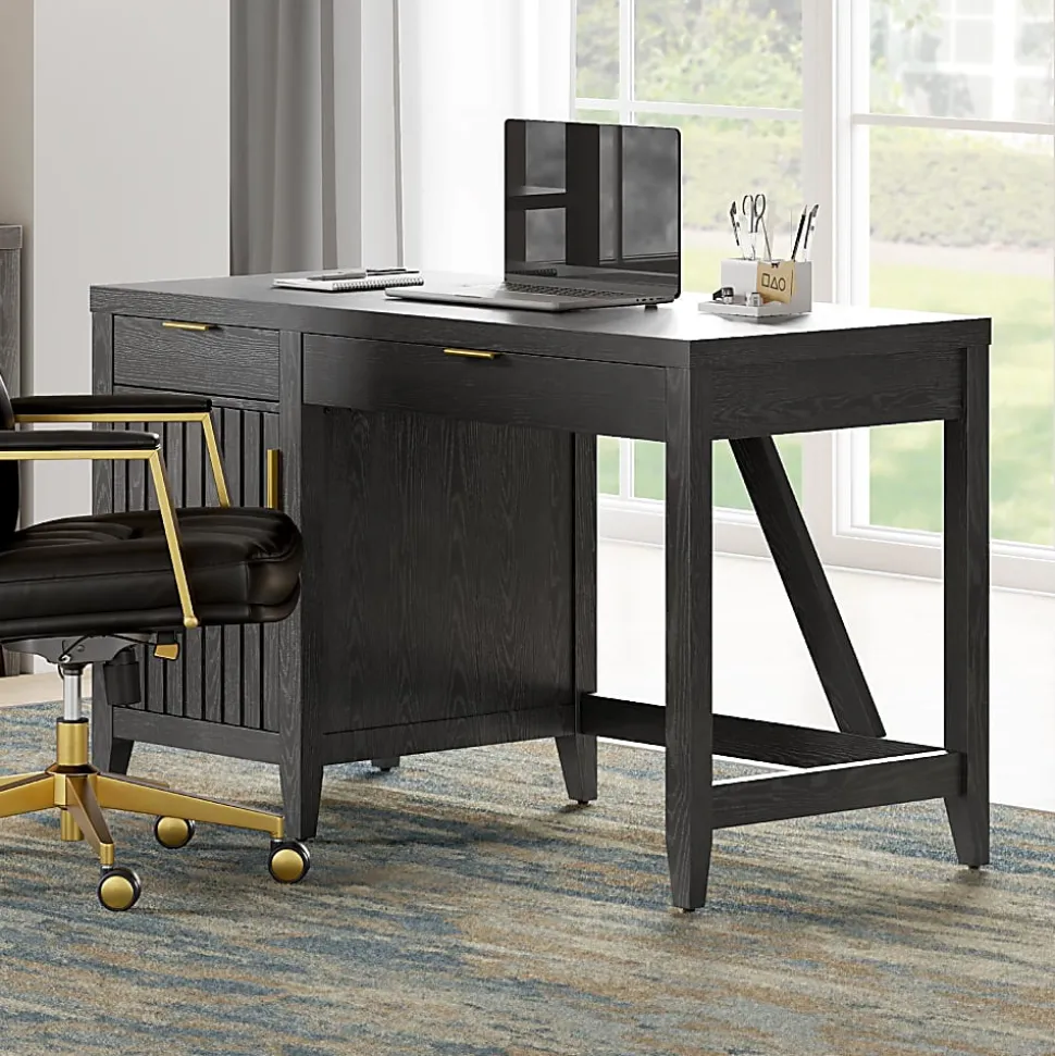 Thomasville Rivington 48"W Single Pedestal Writing Desk, Raven Black