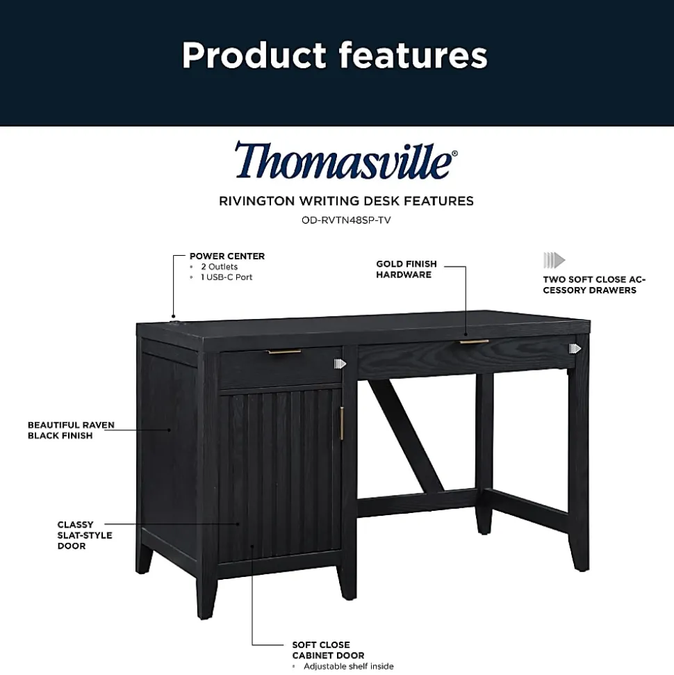 Thomasville Rivington 48"W Single Pedestal Writing Desk, Raven Black