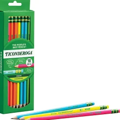 Ticonderoga Dixon Pencils, No 2, Soft, Assorted Neon, Pack Of 18 Pencils