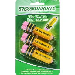 TICONDEROGA ® Erasers, Pencil Shaped, Yellow, 3 ct (38953)