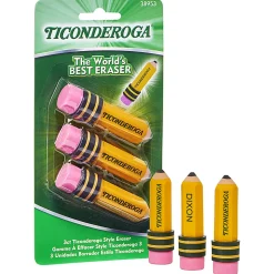 TICONDEROGA ® Erasers, Pencil Shaped, Yellow, 3 ct (38953)