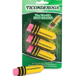 TICONDEROGA ® Erasers, Pencil Shaped, Yellow, 3 ct (38953)