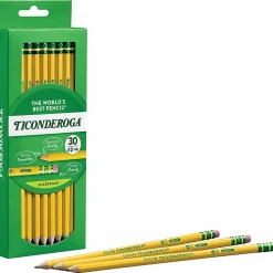 Ticonderoga® Pencils , Pre-Sharpened, #2 Soft Lead, Yellow Barrel, Box Of 30