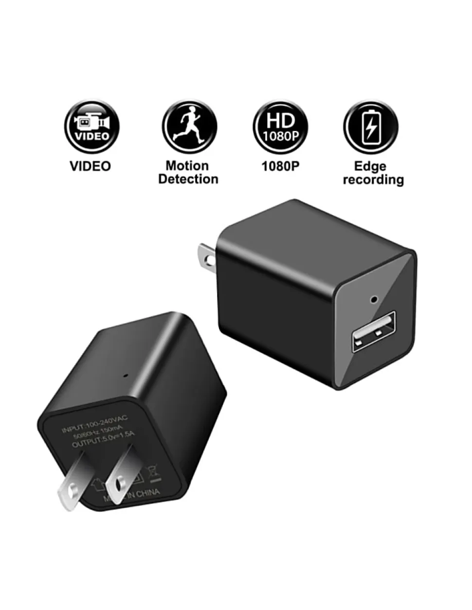 TJ Riley Indoor Home Security Camera, USB Plug, Black