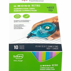 Tombow® Mono® Correction Tape In Retro Colors, Single Line, 394", Blue/Purple/Pink/Green, Pack Of 10