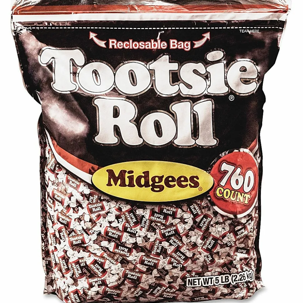 Tootsie Roll Midgees Candy - Assorted - Individually Wrapped, Resealable Container - 5 lb - 760 Bag - 1 Bag