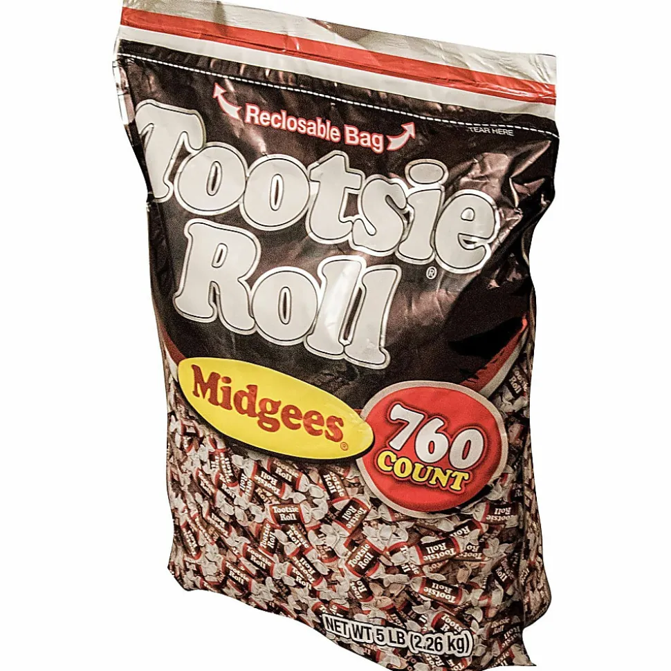Tootsie Roll Midgees Candy - Assorted - Individually Wrapped, Resealable Container - 5 lb - 760 Bag - 1 Bag
