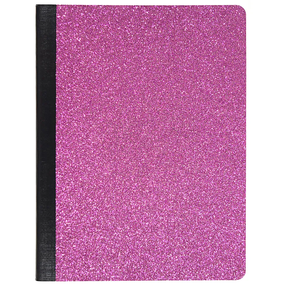 Top Flight Fashion Composition Book, 9-3/4" x 7-1/2", Wide Rule, 80 Sheets, Pink Glitter