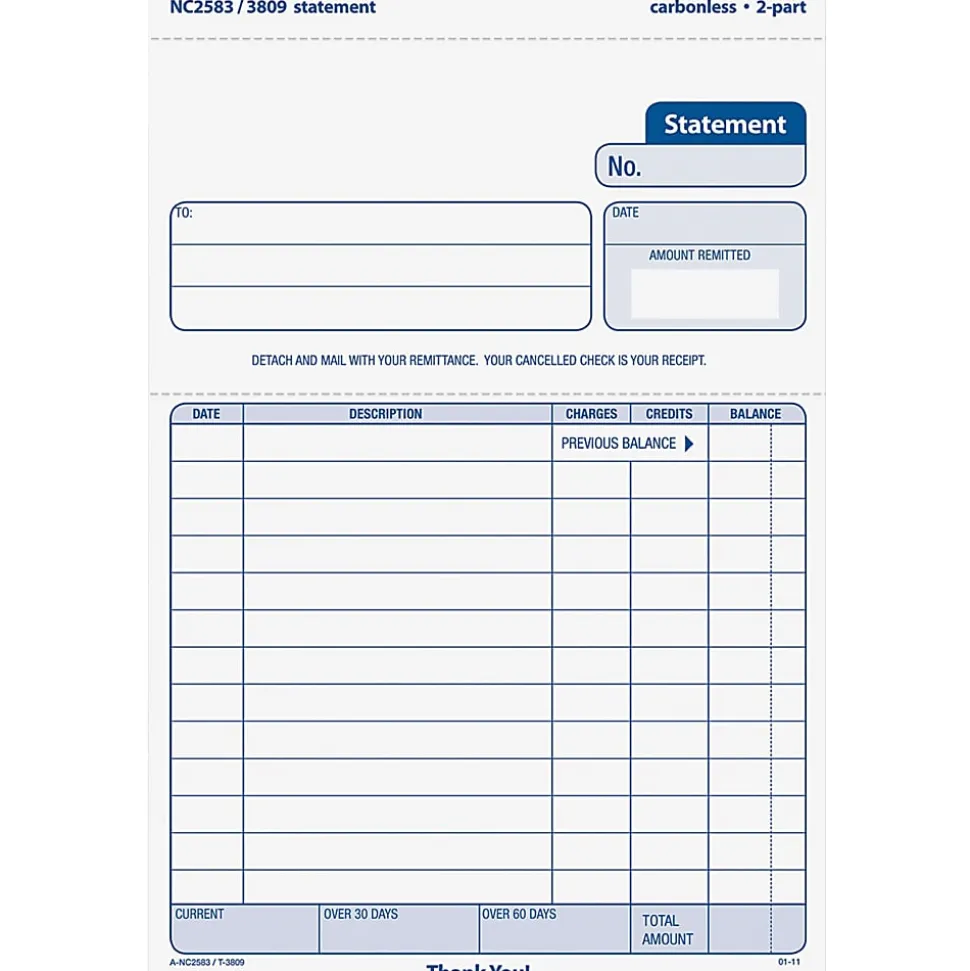 TOPS Carbonless 2-part Statement Sets - 2 Part - Carbonless Copy - 8.50" x 5.50" Form Size - Canary - White Sheet(s) - 50 / Pack