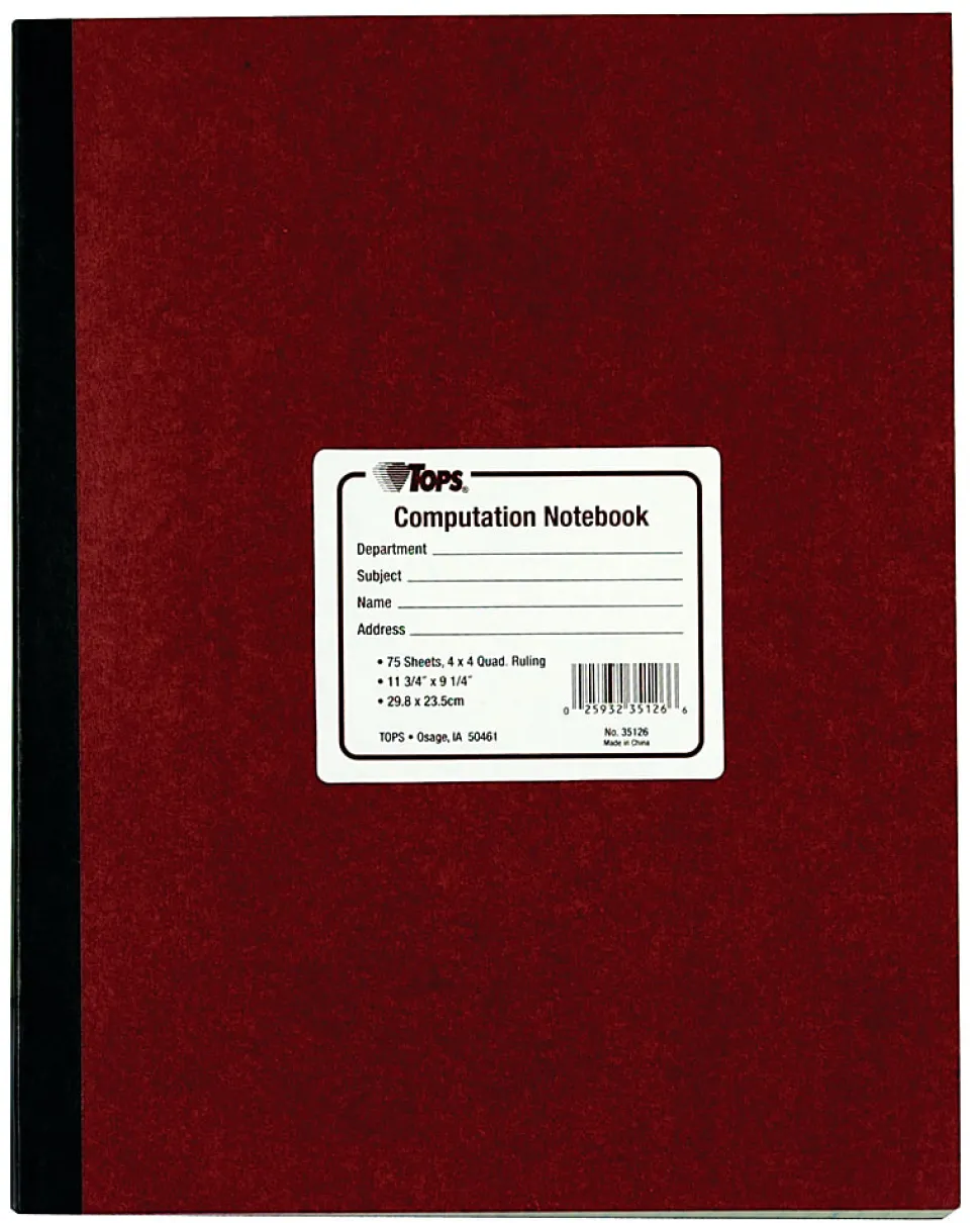 TOPS™ Computation Notebook, 11 3/4" x 9 1/4", 4 x 4 Quad, 75 Sheets