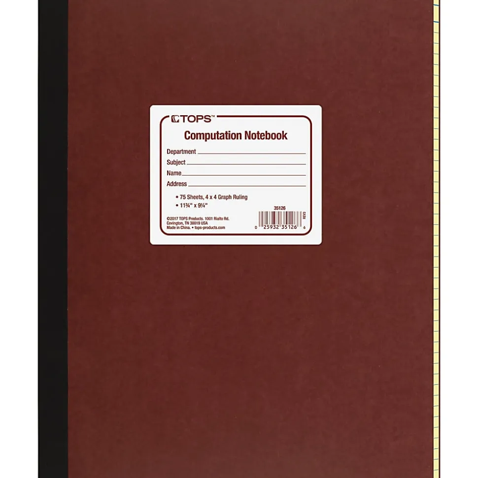 TOPS™ Computation Notebook, 11 3/4" x 9 1/4", 4 x 4 Quad, 75 Sheets