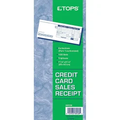 TOPS Credit Card Sales Slip Forms - 15 lb - 3 Part - Carbonless Copy - 3 1/4"x7 7/8" Sheet Size - White Sheet(s) - Blue Print Color - Paper - 100/Pack