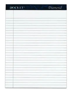 TOPS™ Docket™ Diamond Premium 100% Recycled Legal Pad, 8 1/2" x 11 3/4", Legal Ruled, 50 Sheets, White, Pack Of 2 Pads