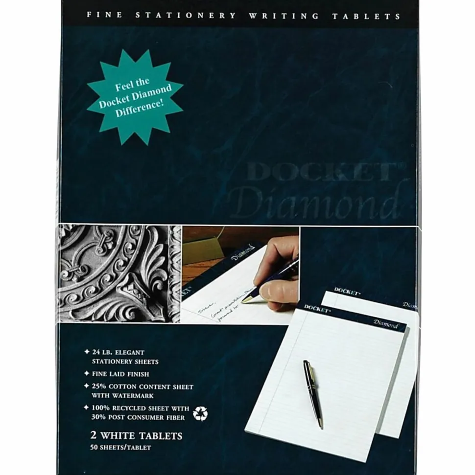 TOPS™ Docket™ Diamond Premium 100% Recycled Legal Pad, 8 1/2" x 11 3/4", Legal Ruled, 50 Sheets, White, Pack Of 2 Pads