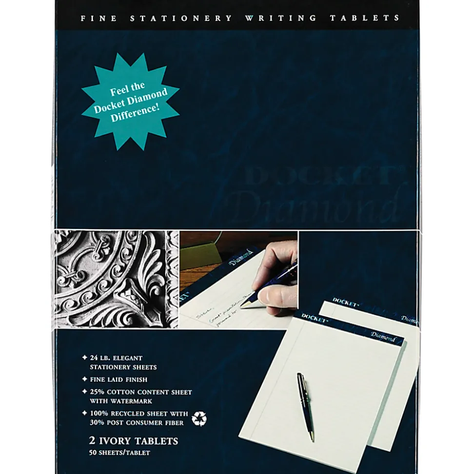 TOPS® Docket® Diamond 100% Recycled Writing Pads, 8 1/2" x 11", Legal Ruled, 50 Sheets, Ivory, Pack Of 2 Pads