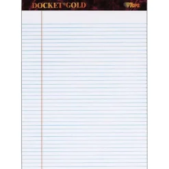 TOPS™ Docket™ Gold Perforated Writing Pads, 8 1/2" x 11 3/4", Narrow Ruled, 50 Sheets, White, Pack Of 6 Pads