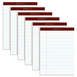 TOPS™ Docket™ Gold Perforated Writing Pads, 8 1/2" x 11 3/4", Narrow Ruled, 50 Sheets, White, Pack Of 6 Pads