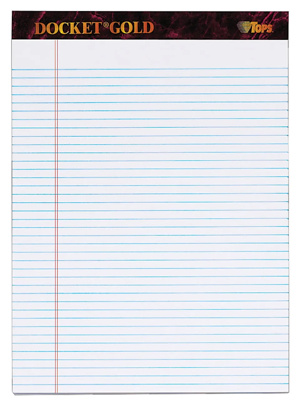 TOPS™ Docket™ Gold Perforated Writing Pads, 8 1/2" x 11 3/4", Narrow Ruled, 50 Sheets, White, Pack Of 6 Pads