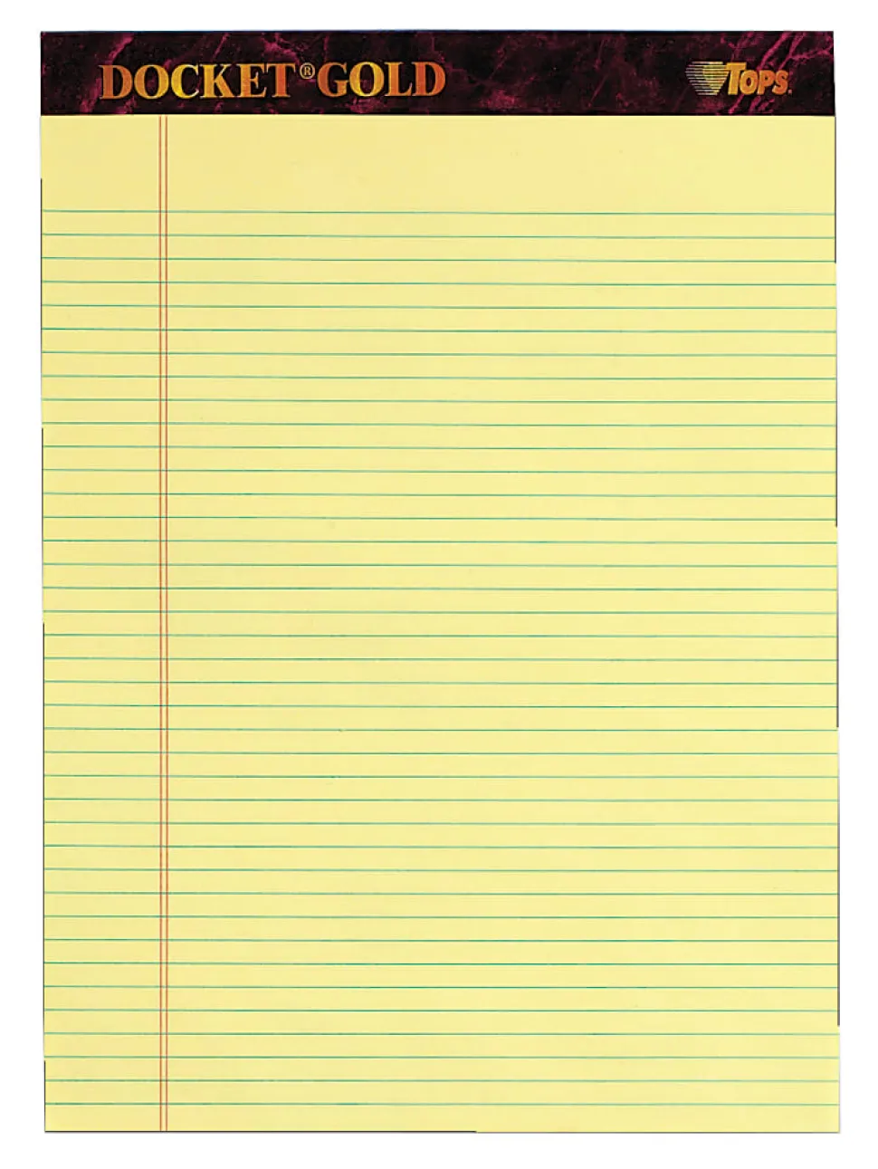 TOPS™ Docket™ Gold Perforated Writing Pads, 8 1/2" x 11 3/4", Narrow Ruled, 50 Sheets, Canary, Pack Of 6 Pads