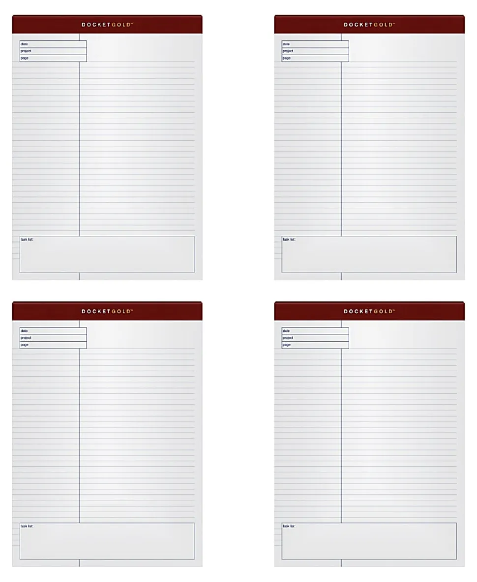 TOPS™ Docket Gold™ Premium Writing Pads, 8 1/2" x 11 3/4", Wide Ruled, 40 Sheets, White, Pack Of 4 Pads