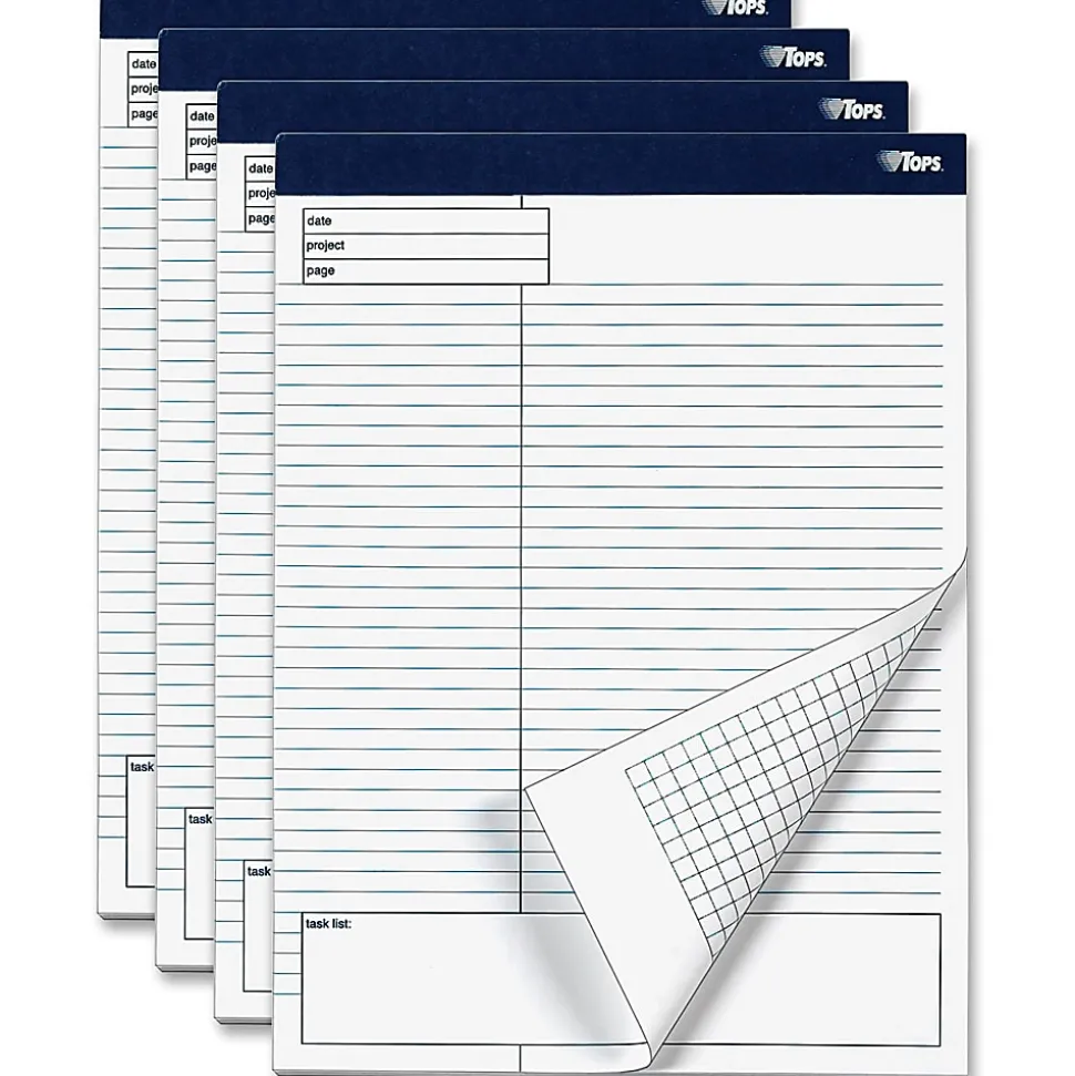 TOPS™ Docket Gold™ Premium Writing Pads, 8 1/2" x 11 3/4", Wide Ruled, 40 Sheets, White, Pack Of 4 Pads