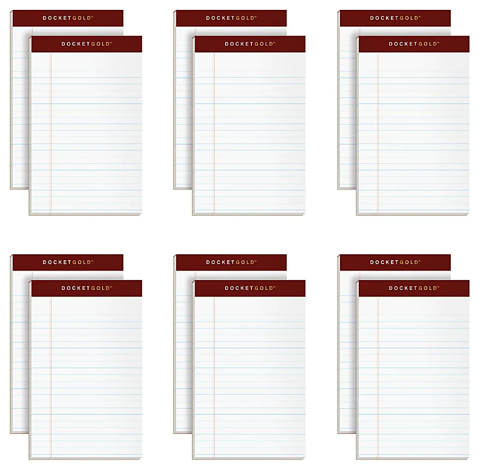 TOPS™ Docket Gold™ Premium Writing Pad, 5" x 8", Legal Ruled, 50 Sheets, White