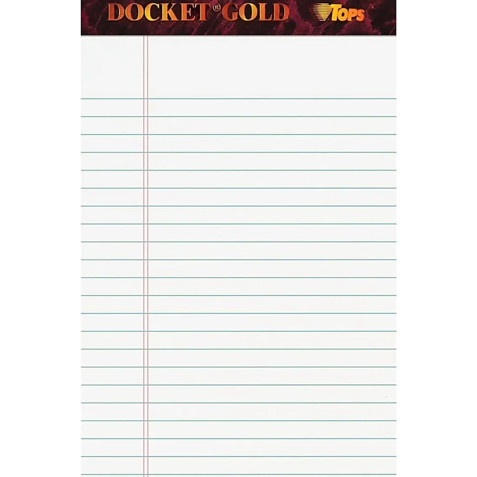 TOPS™ Docket Gold™ Premium Writing Pad, 5" x 8", Legal Ruled, 50 Sheets, White