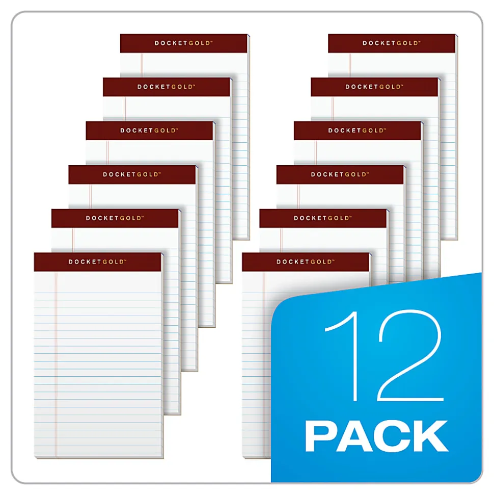 TOPS™ Docket Gold™ Premium Writing Pad, 5" x 8", Legal Ruled, 50 Sheets, White