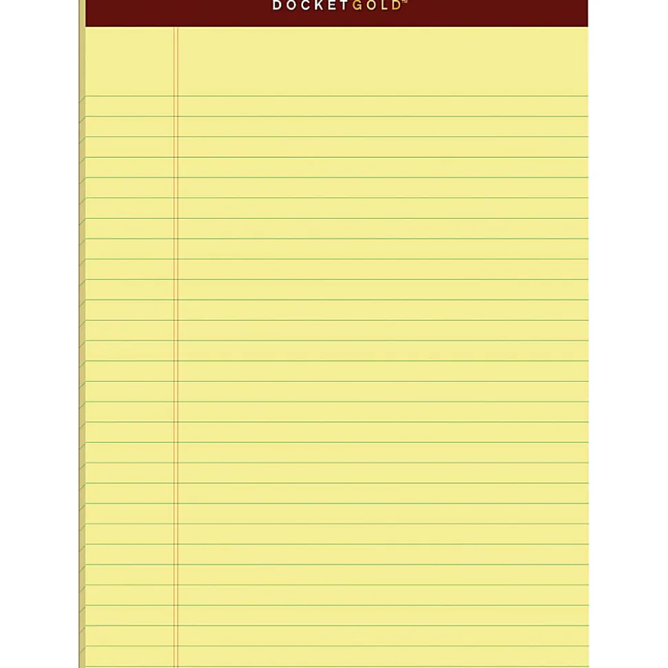 TOPS™ Docket Gold™ Premium Writing Pads, 8 1/2" x 11 3/4", Legal Ruled, 50 Sheets, Canary, Pack Of 12 Pads
