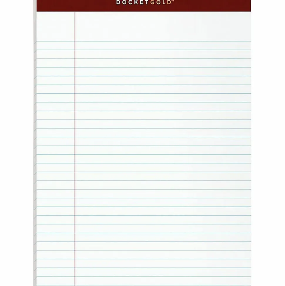 TOPS™ Docket Gold™ Premium Writing Pads, 8 1/2" x 11 3/4", Legal Ruled, 50 Sheets, White, Pack Of 12 Pads