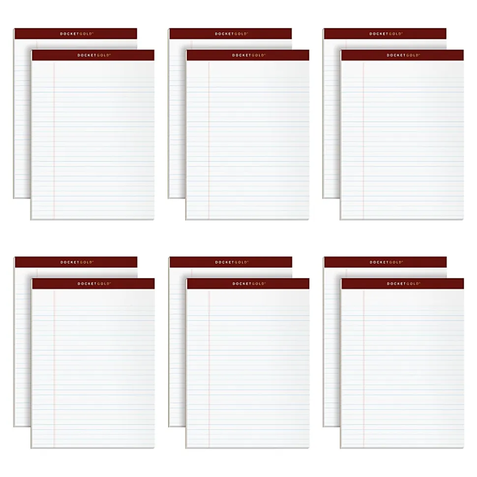 TOPS™ Docket Gold™ Premium Writing Pads, 8 1/2" x 11 3/4", Legal Ruled, 50 Sheets, White, Pack Of 12 Pads