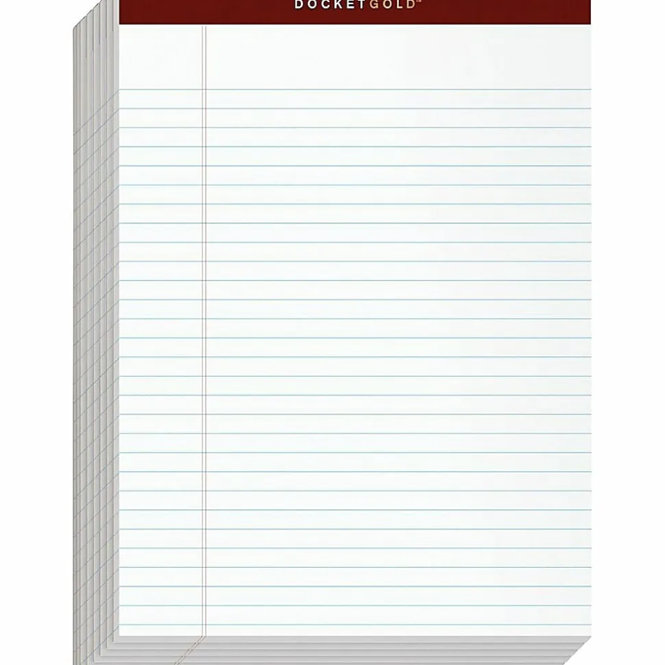 TOPS™ Docket Gold™ Premium Writing Pads, 8 1/2" x 11 3/4", Legal Ruled, 50 Sheets, White, Pack Of 12 Pads