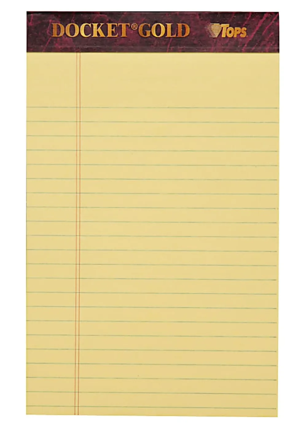 TOPS™ Docket Gold™ Premium Writing Pads, 5" x 8", Jr. Legal Rule, Canary, 50 Sheets Per Pad, Pack Of 6 Pads