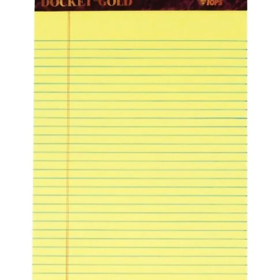 TOPS™ Docket Gold™ Premium Writing Pads, 8 1/2" x 11 3/4", Legal Ruled, 50 Sheets, Canary, Pack Of 6 Pads