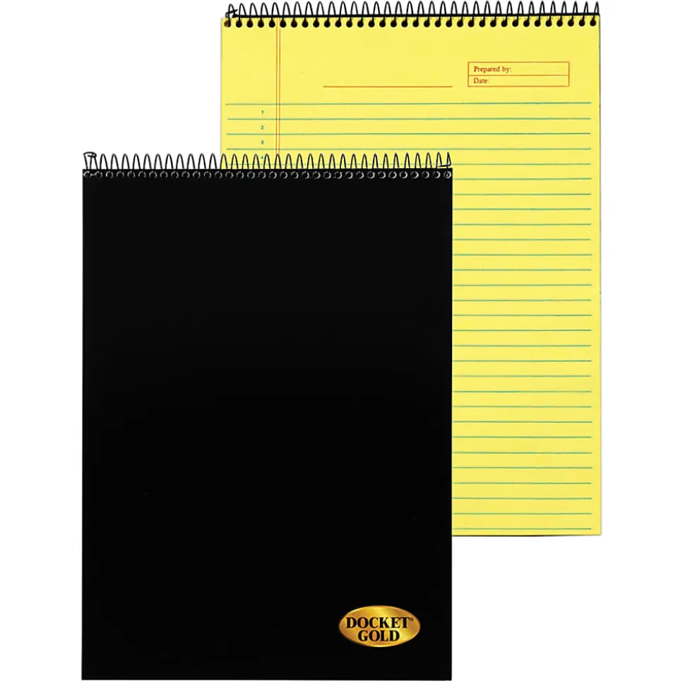 TOPS™ Docket Gold™ Wirebound Writing Tablet, 8 1/2" x 11", 70 Sheets, Canary