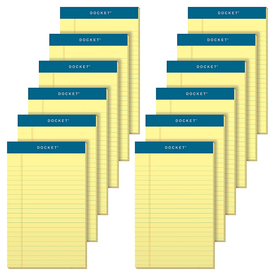 TOPS™ Docket™ Writing Pads, 5" x 8", Legal Ruled, 50 Sheets, Canary, Pack Of 12 Pads