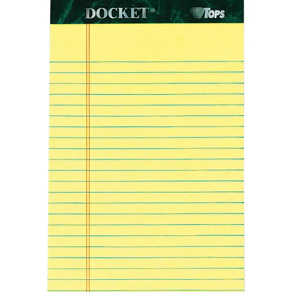 TOPS™ Docket™ Writing Pads, 5" x 8", Legal Ruled, 50 Sheets, Canary, Pack Of 12 Pads