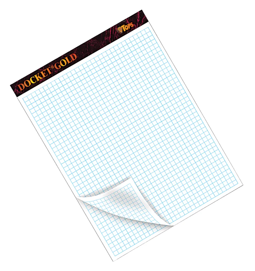 TOPS™ Double Docket® Gold Writing Pad, 8 1/2" x 11", Quad/Narrow Ruled, 160 Pages (80 Sheets), White