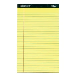 TOPS™ Double Docket™ Writing Pads, 8 1/2" x 14", Legal Ruled, 50 Sheets, Canary, Pack Of 12 Pads