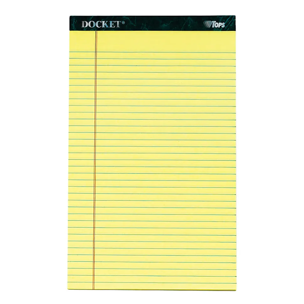 TOPS™ Double Docket™ Writing Pads, 8 1/2" x 14", Legal Ruled, 50 Sheets, Canary, Pack Of 12 Pads