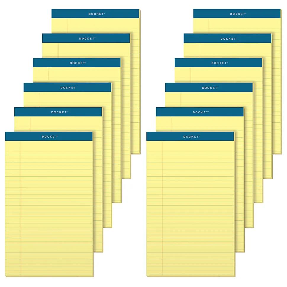 TOPS™ Double Docket™ Writing Pads, 8 1/2" x 14", Legal Ruled, 50 Sheets, Canary, Pack Of 12 Pads