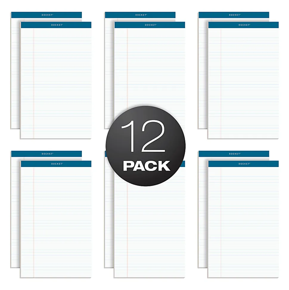 TOPS™ Double Docket™ Writing Pads, 8 1/2" x 14", Legal Ruled, 50 Sheets, White, Pack Of 12 Pads