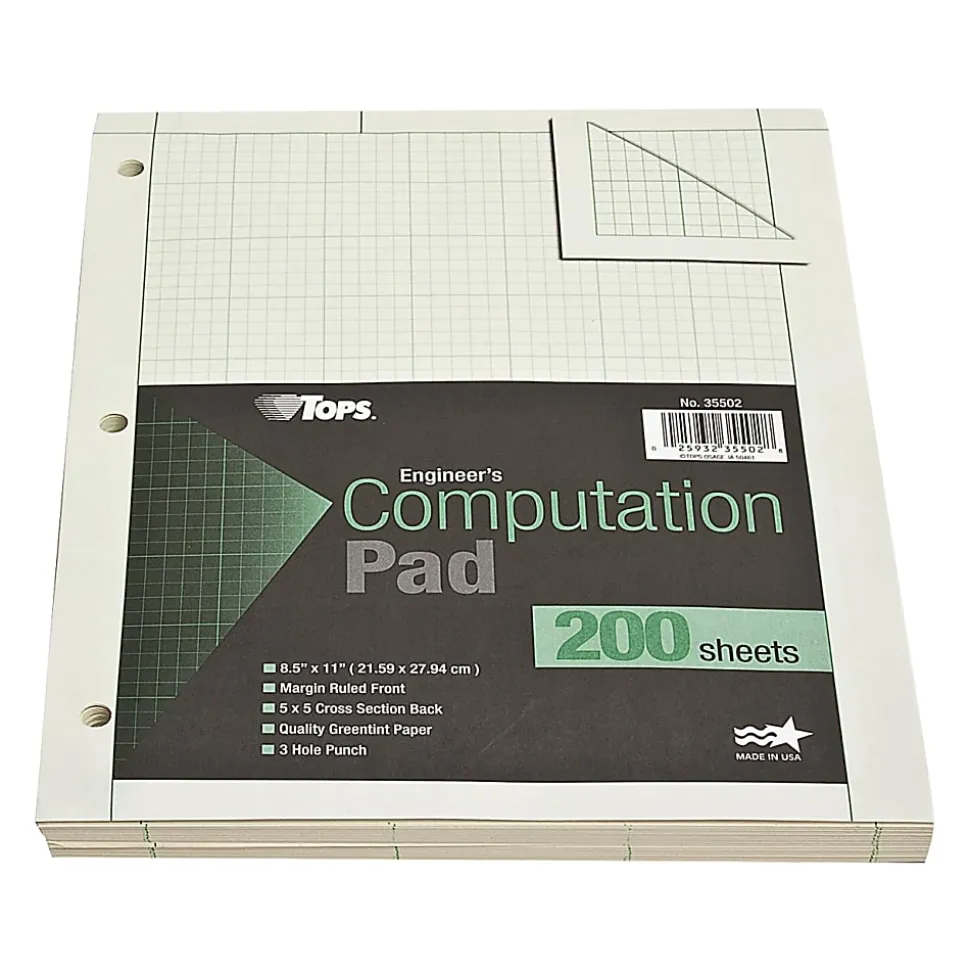 TOPS? Engineer's Computation Pad, 8 1/2" x 11", 200 Sheets, Green