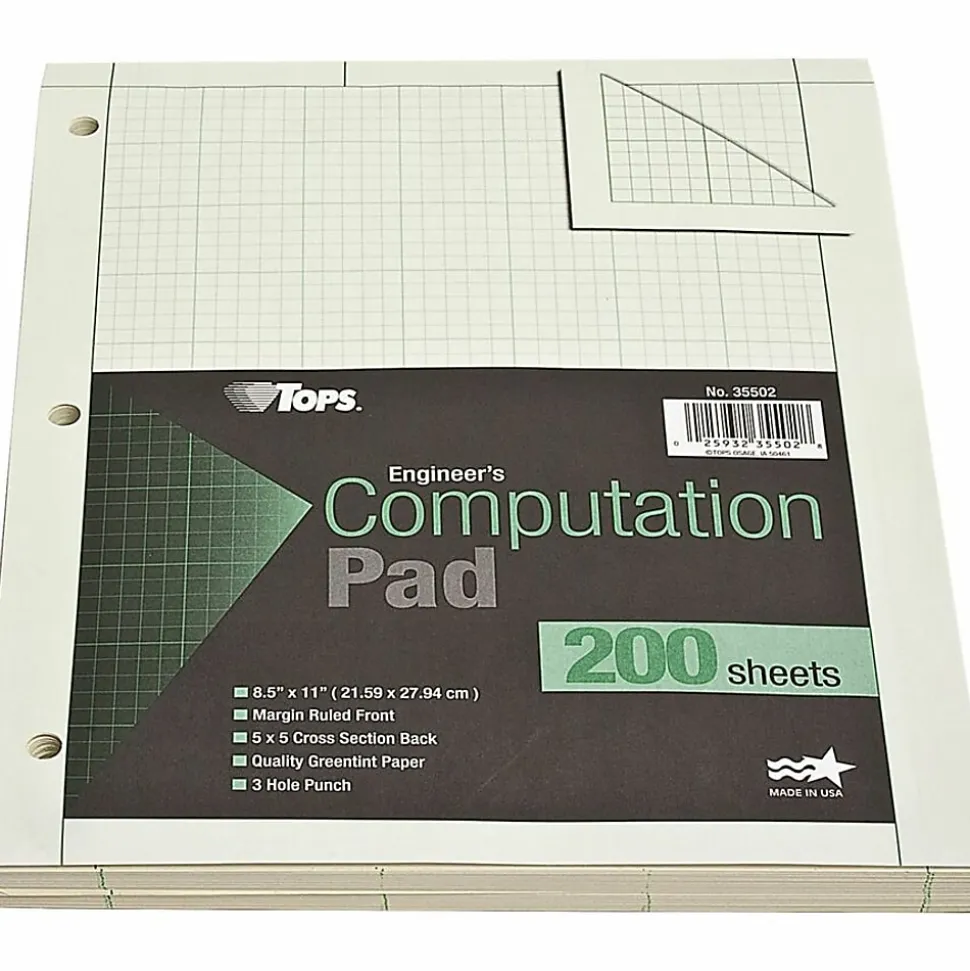 TOPS? Engineer's Computation Pad, 8 1/2" x 11", 200 Sheets, Green