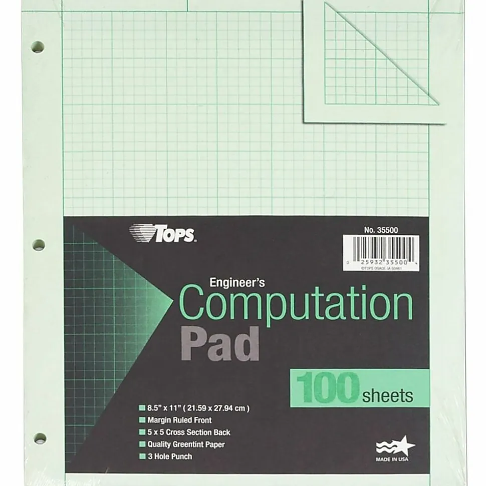 TOPS™ Engineer's Computation Pads, 8 1/2" x 11", Green, 100 Sheets