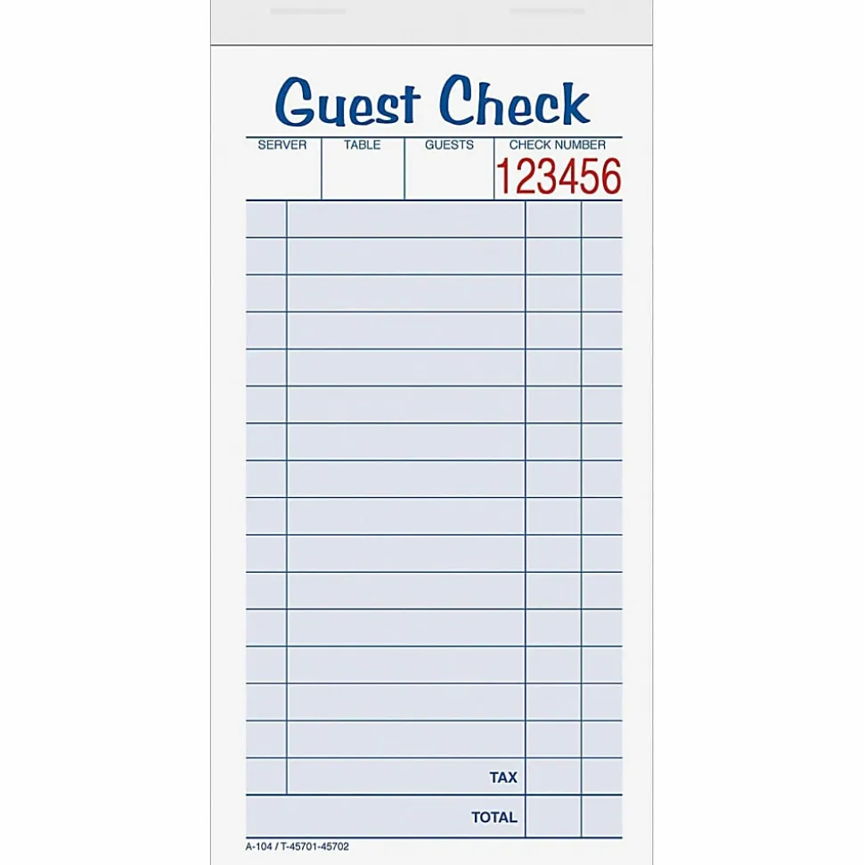 TOPS™ Guest Check Books, 2-Part Carbonless, 50 Sheets, Pack of 10