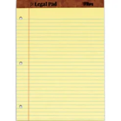 TOPS⢠3-Hole Punched Perforated Writing Pads, 8 1/2" x 11 3/4", Legal Ruled, 50 Sheets, Canary, Pack Of 12 Pads