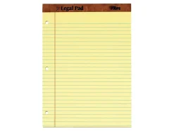 TOPS™ 3-Hole Punched Perforated Writing Pads, 8 1/2" x 11 3/4", Legal Ruled, 50 Sheets, Canary, Pack Of 12 Pads