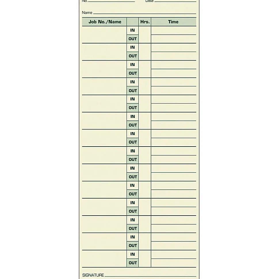 TOPS® Job Cards Time Cards, 8.5" x 3.5", Green Ink/Manila Paper, Box Of 500